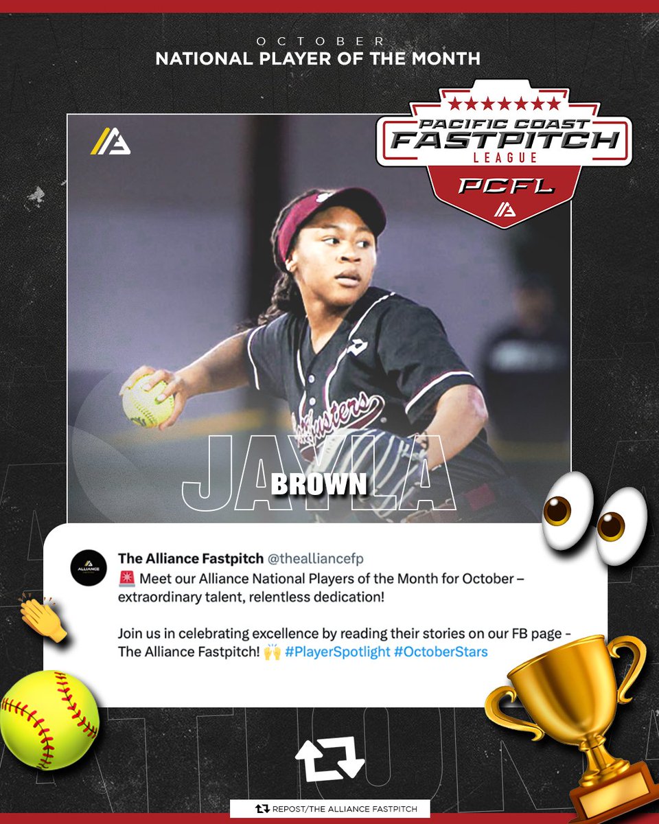 Last week @thealliancefp announced October's National Players of the Month featuring our very own 2025 Jayla Brown 🔥 Read more about her story 👉 bit.ly/41eJwbp