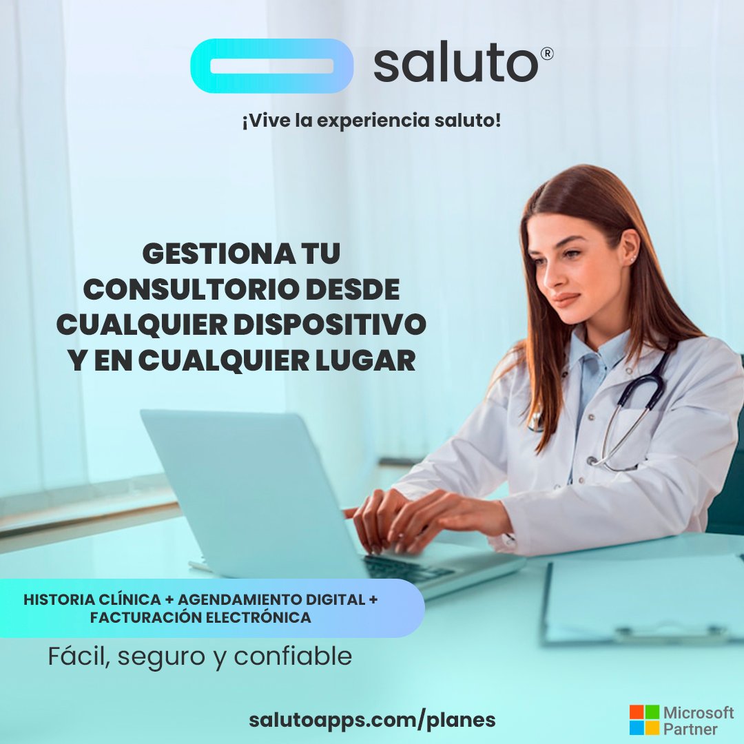 SalutoLatam's tweet photo. ¡Atrévete a vivir la experiencia 𝘀𝗮𝗹𝘂𝘁𝗼!

Con 𝘀𝗮𝗹𝘂𝘁𝗼 podrás gestionar tu consultorio médico, todo lo que necesitas en uno solo ambiente, practico y novedoso.

¿Quieres saber más?
Visita nuestra Página WEB
🌐 https://t.co/foCR0k6s9d

#saluto #softwaremedico https://t.co/82E0p2SLX3
