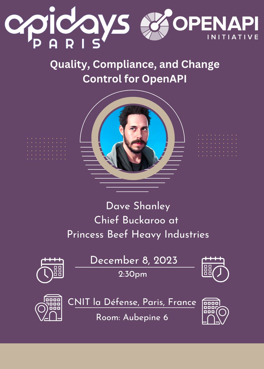 🚀 TOMORROW, Dec 8 at #APIDaysParis 🌐 Don't miss @daveshanley from Princess Beef Heavy Industries (@princessb33f) covering 'Quality, Compliance, and Change Control for OpenAPI' 🔥 As part of the OpenAPI dedicated Track! openapis.org/events/apidays… #APIs #OpenAPI