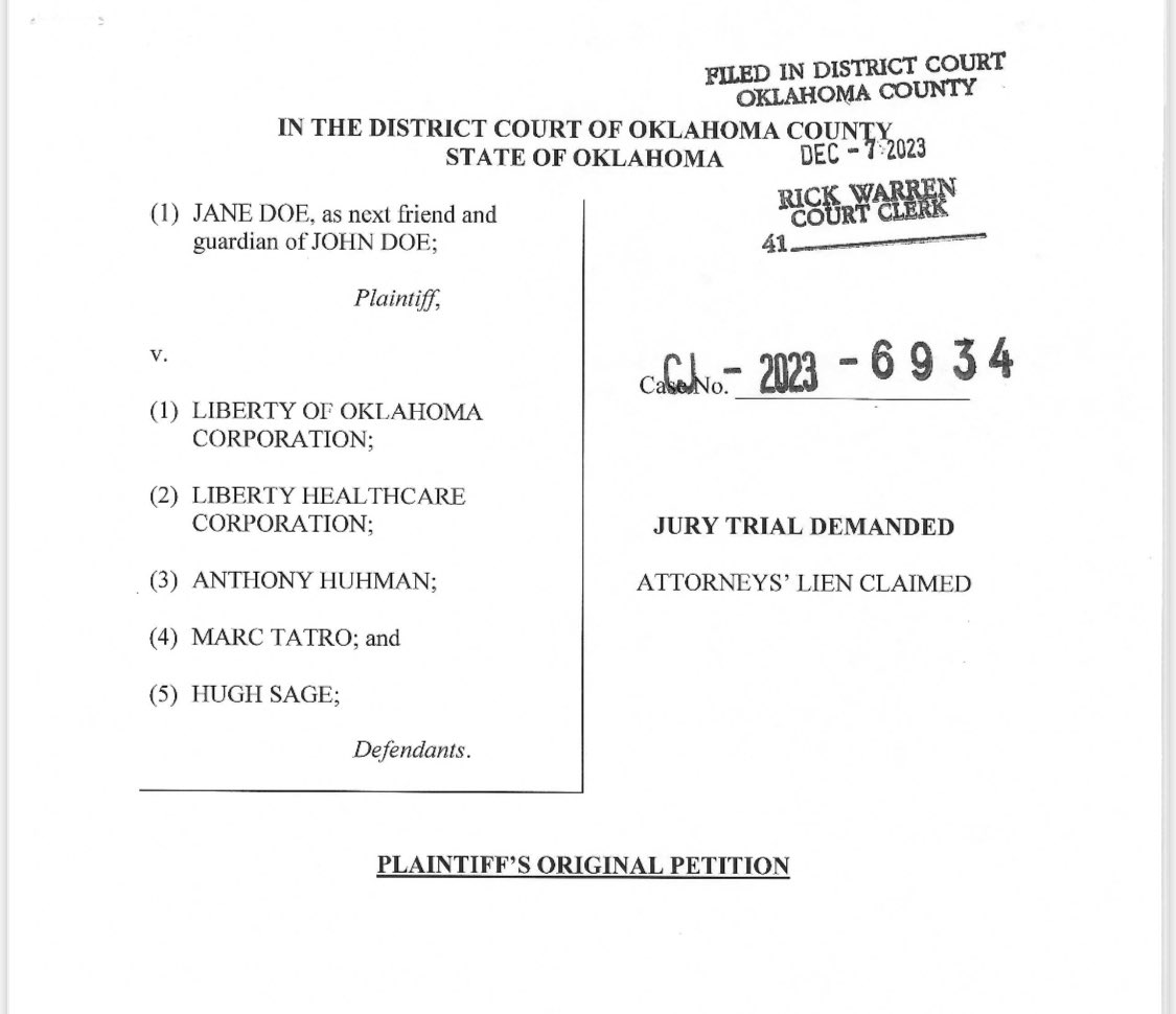 BREAKING: The first lawsuit involving the alleged abuses at the Greer Center in Enid has just been filed. It accuses employees of playing a “choke and revive game” with patients. The lawsuit says wet towels or bed sheets would be used to strangle patients… @kfor 🧵