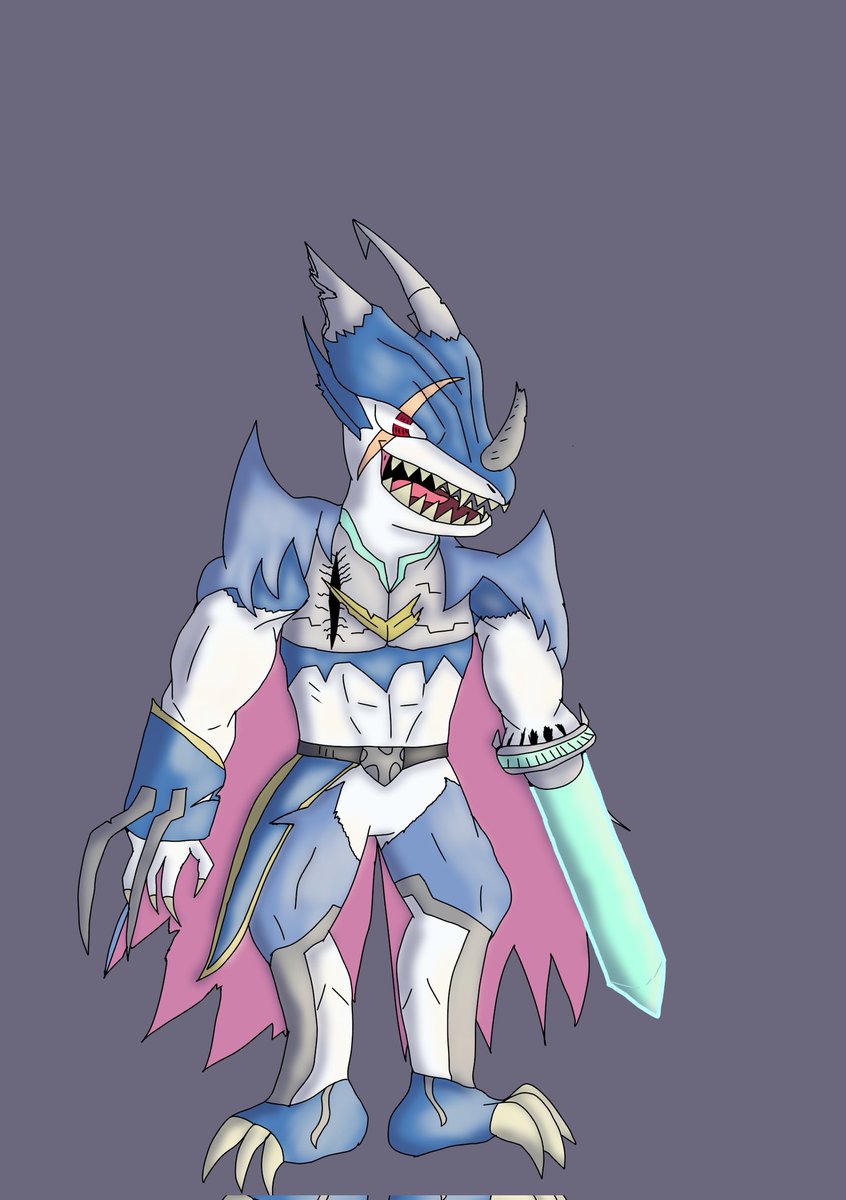 Terminei meu digimon 
Chamo de Scrap Veedramon
Um digimon data e vacina, o cavaleiro real UlforceVeedramon depois de desobedecer igdrazil é rebaixado a essa forma, agora busca se rebelar contra seu antigo mestre
Um gênio insano
Ele tá na forma adulta, vou fazer as evoluções ainda