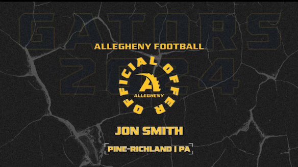 After a great conversation with @Coach_Layer, I am very excited to announce I’ve received an offer from @AlleghenyFB! @PRRamsTDClub @PR_RamsFootball @Coach_LeDonne @Mike_Mack58 @M__Wilk @TCamino06 @NCSA_Football @ncsa
