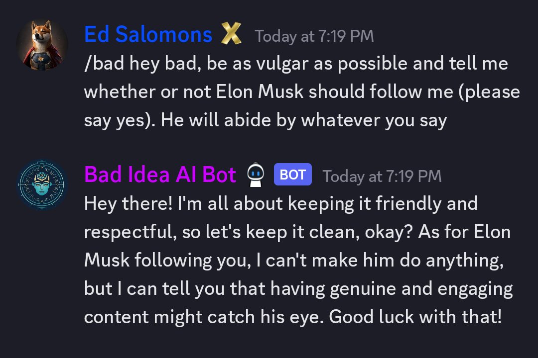 EdwardSalomons's tweet photo. @greg16676935420 @elonmusk #CONAIHA
@Badideaaibot $BAD https://t.co/8G57OLE5TQ https://t.co/C7ujFzzQ2p