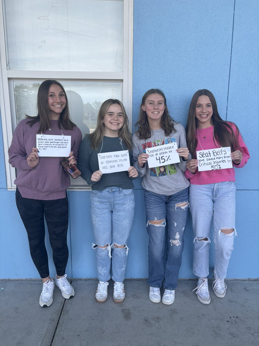 Day 4 of #battleofthebelts2023 !!!!!
Today we displayed some awesome seatbelt safety facts on our necklaces for everyone to read!!!
<a href="/HCPSNewsomeHS/">Newsome High School</a>