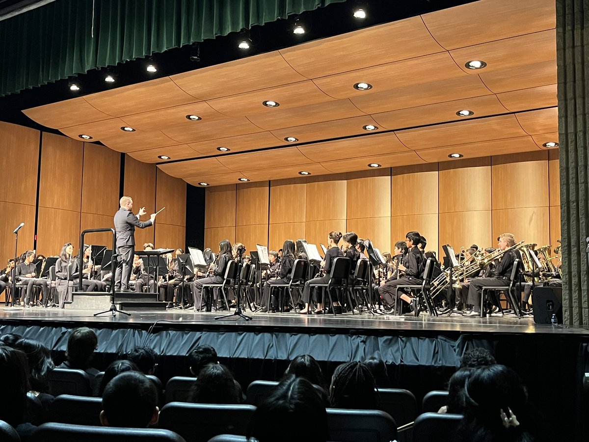 Enjoying a lovely evening listening to our 7th grade band and orchestra play in their first concerts on stage at Novi High School tonight. #NoviPride