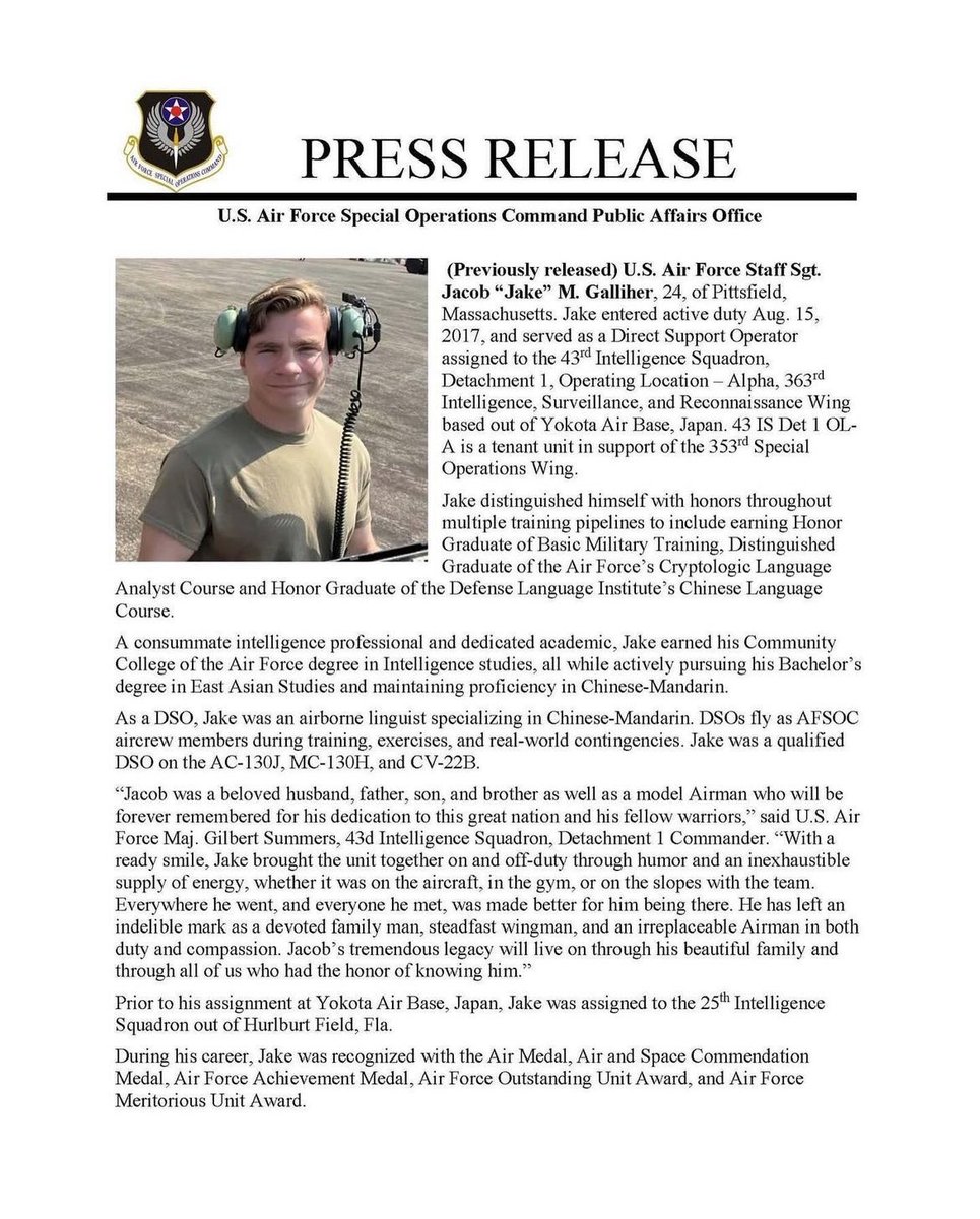 op_hawkeye's tweet photo. 11.29.2023 ~ Staff Sgt. Jacob βJakeβ Galliher πΊπΈ
#OpHawkeye will remember #JakeGalliher
#AFSOC #434rdIntelligenceSquadron #353rdSOW #Cryptologist #OperationHawkeye
π°
https://t.co/UanoxsN9AB
π°
https://t.co/JDz3tl6Oq9
π°
https://t.co/iC1tSUj0q7
π°
https://t.co/cuM9u5Tm9d https://t.co/XgDDgEn4OK