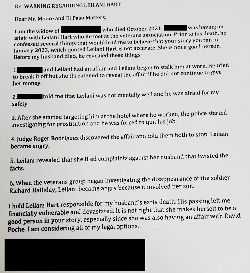 BREAKING NEWS, El Paso brave widow has come forward with significant information implicating Leilani Hart's son. She asserts that before her husband died he revealed that Leilani Hart's son, likely Dallas Hart, may have been involved in the disappearance of Richard Halliday: