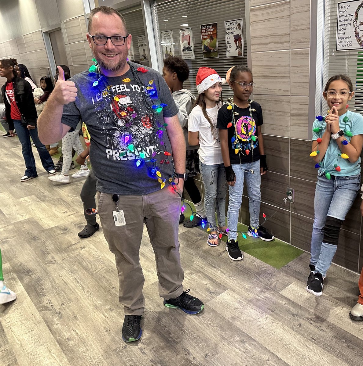 HumbleISD_GE's tweet photo. Light it Up Day!!! Never say what you won’t do or wear for love…I love my GE peeps🎄💚❤️💛🤍💙🎄@HumbleISD @StephanieRDavi1 @Christy_Erb @MrsGrauELT @SaraYRodrigu3z @The_Mr_Finley https://t.co/OY03dBLLfF