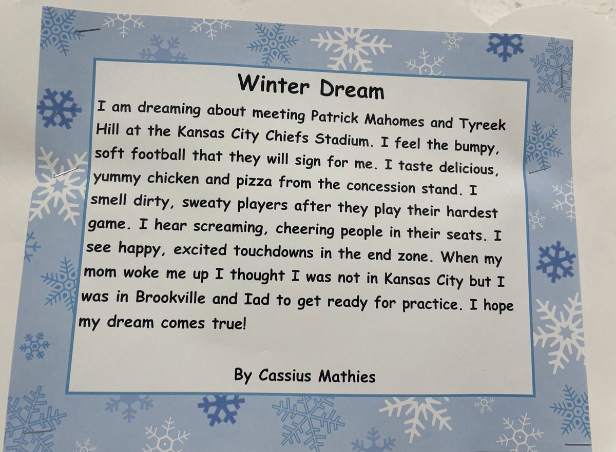 _MrsMathies's tweet image. If this isn’t the BEST thing you will read all day! @PatrickMahomes @TyreekMVP @CoachMathies  #Cassius #2ndGrade
