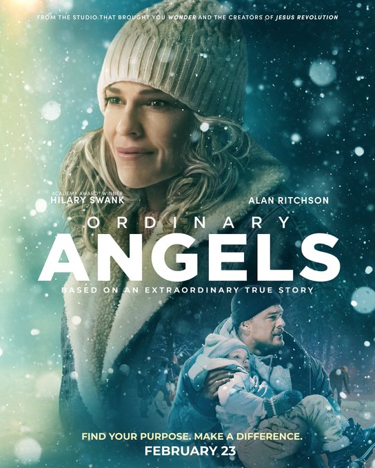 LADreamCenter's tweet photo. We want to share an amazing film produced by our friends @KingdomStoryCo called Ordinary Angels. This heartfelt film premiers February 23, 2024 starring Hillary Swank. We are so excited for this film which is based on a true story. You don’t want to miss it! #OrdinaryAngelsMovie https://t.co/sSwWSuRlEn
