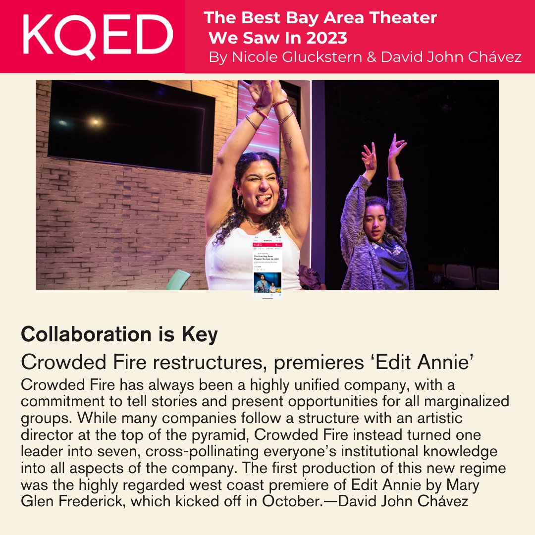crowdedfire's tweet image. We are part of KQED&apos;S BEST BAY AREA round up! kqed.org/arts/13938900/… by Nicole Gluckstern and David John Chávez

If you are as excited as we are, consider supporting Crowded Fire’s team as we continue to emerge in our new form! We have a 20K Match! 

crowdedfire.org