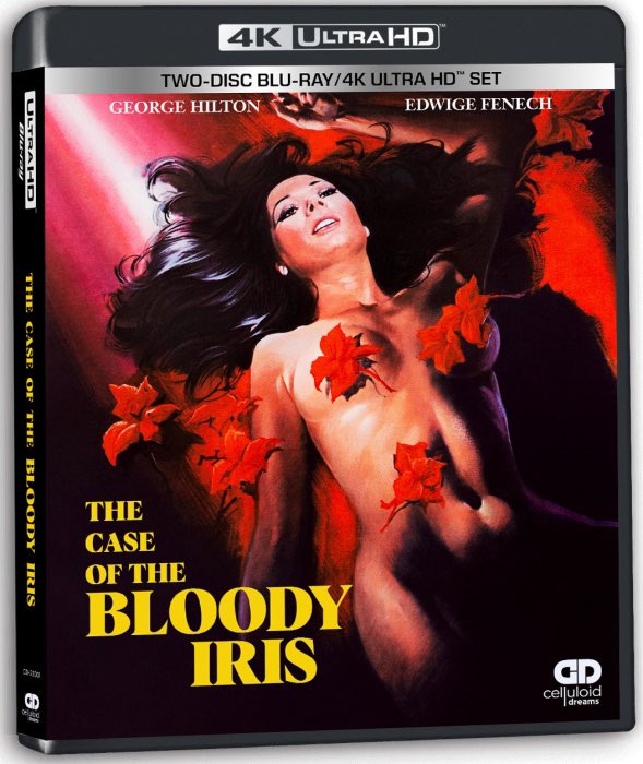 dawnofthediscs's tweet photo. ***NEW TITLE ANNOUNCEMENT***
Coming to 4K UHD 4/9 from Celluloid Dreams 🇺🇸 

The Case of the Bloody Iris (1972) 4K UHD 

Flowers of Blood” Interview Featurette with George Hilton
“Marylin” Interview Featurette with Paola Quattrini
“Drops of Giallo” Interview Featurette with Ernesto Gastaldo and Giuliano Carnimeo (NEW)
Commentary Track (NEW) (TBA)
Outtake Reel
Image Gallery
English & Italian Trailers

Restored in 4K from the original camera negative

#FilmTwitter #4KUltraHD #4K #Bluray #PhysicalMedia #Horror #HorrorCommunity 
#Giallo