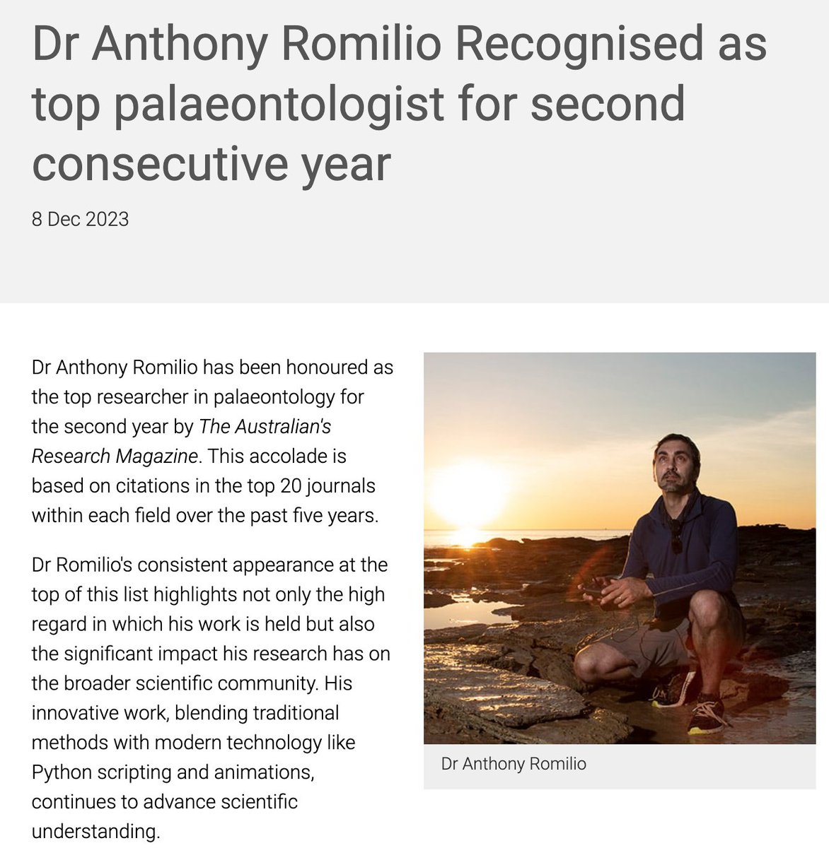 Wow! I got named the Australian TOP RESEARCHER in palaeontology... for the second year in a row 🦖🦕bit.ly/3TfTcki