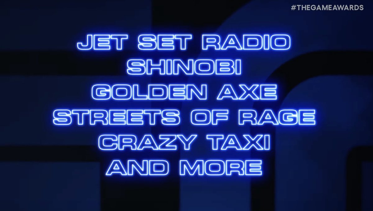 IGN's tweet image. BREAKING: SEGA announces 5 new games including  Jet Set Radio and Crazy Taxi, releasing in the coming years. #TheGameAwards