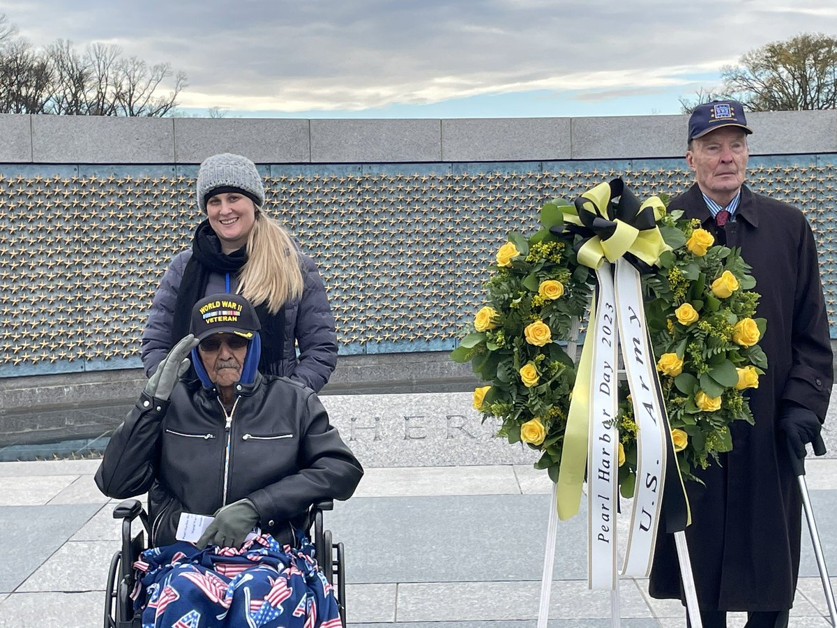 WWIIMemorial's tweet photo. Remembering Pearl Harbor at the National World War II Memorial with our Greatest Generation. 

@HonorFlightATX 

#WeRememberThem https://t.co/NuiyV4kHis