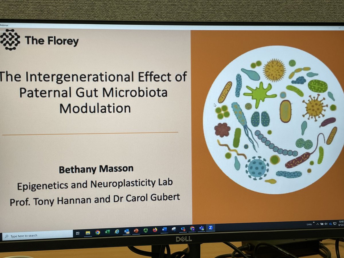 Bethany Masson talking about her work on intergenerational effects of paternal gut microbiota modulation. Really interesting talk! #AHMRN
