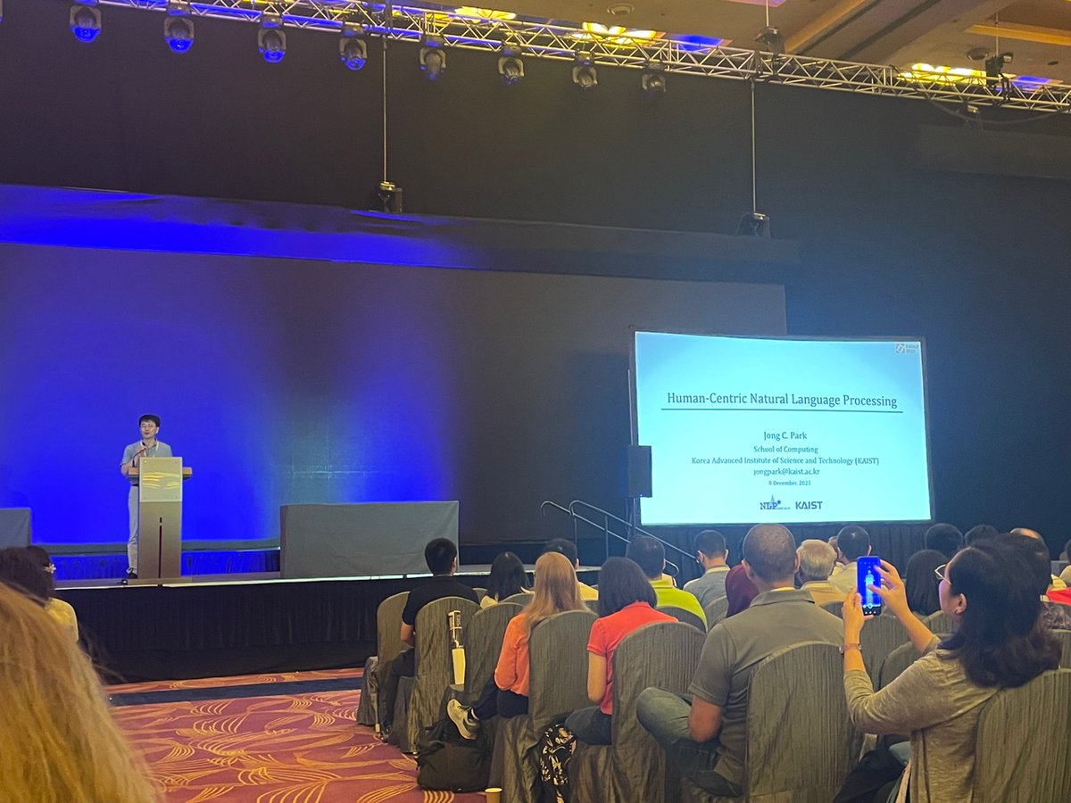Pleased to see Prof Jong C. Park from #KAIST Computer Science department present the opening keynote at #EMNLP2023 this year sharing insights from more than 20 years of development of human centric Natural Language Processing nlpcl.kaist.ac.kr