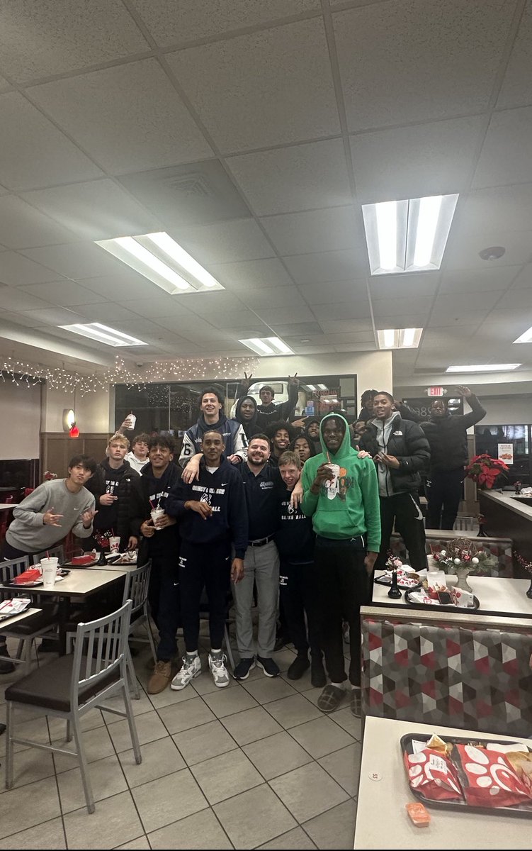 <a href="/QCMBB/">Quincy College Basketball</a> enjoying a great post victory meal <a href="/ChickfilA/">Chick-fil-A, Inc.</a> 89-77 over Quinsig. Granite improve to 7-1. Love this group!