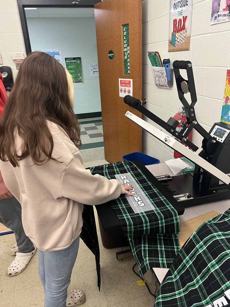New press is in and amazing!! The media students learned how to press the pj pants. We’re really hoping to get our first orders out by Friday or Monday! #theRaiderway