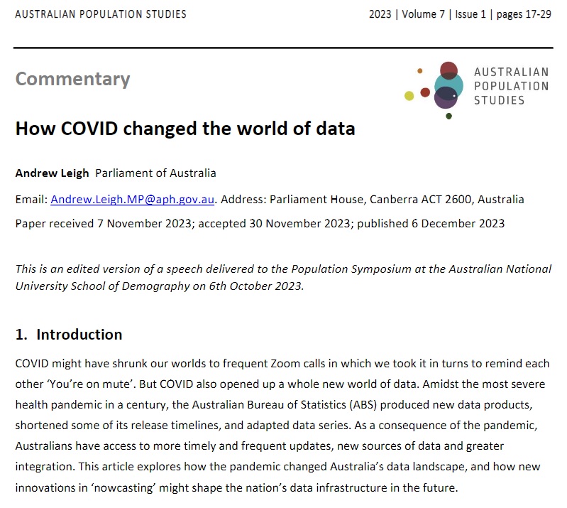 My article 'How COVID changed the world of data' appears in the latest issue of the journal 'Australian Population Studies'. Read it: australianpopulationstudies.org/index.php/aps/…