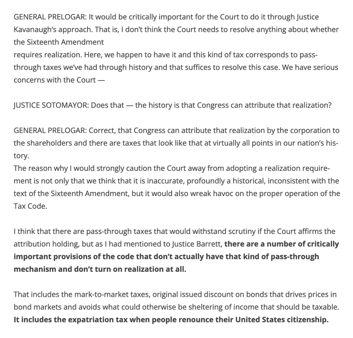 ExpatriationLaw's tweet photo. In Moore @USTransitionTax case, the US Solicitor General urges the Court to NOT read a requirement of "realization" (receipt of income) into the 16th Am. Because a requirement of actual receipt of income would undermine 877A Exit Tax imposed on #citizide. https://t.co/GY2Nc8yTcX https://t.co/2arK8AeClh