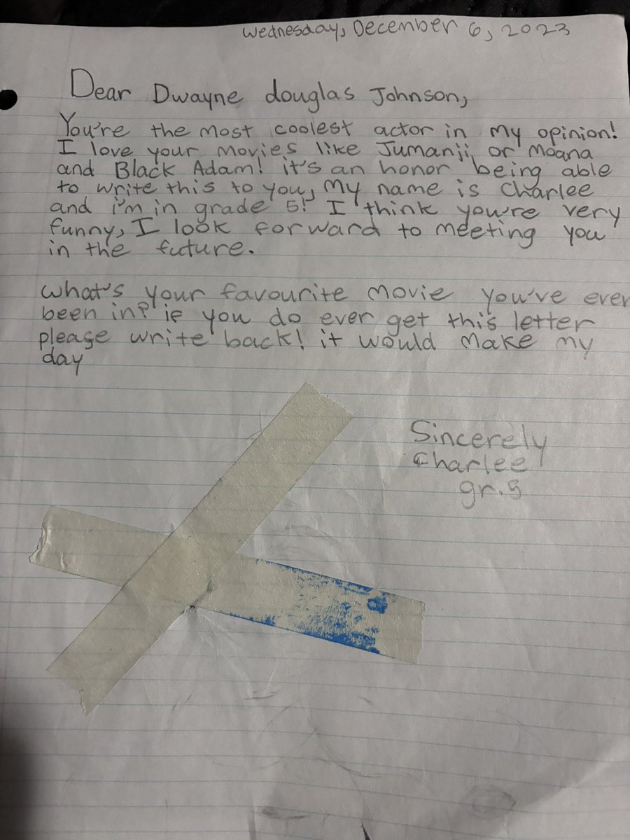 Josh_Pip's tweet photo. I had my class write letters to anyone they wanted. Some picked family members, friends, teachers, or people they knew. 

And then some picked @TheRock. 11/10 great choice 😂 https://t.co/1IcMHqn158