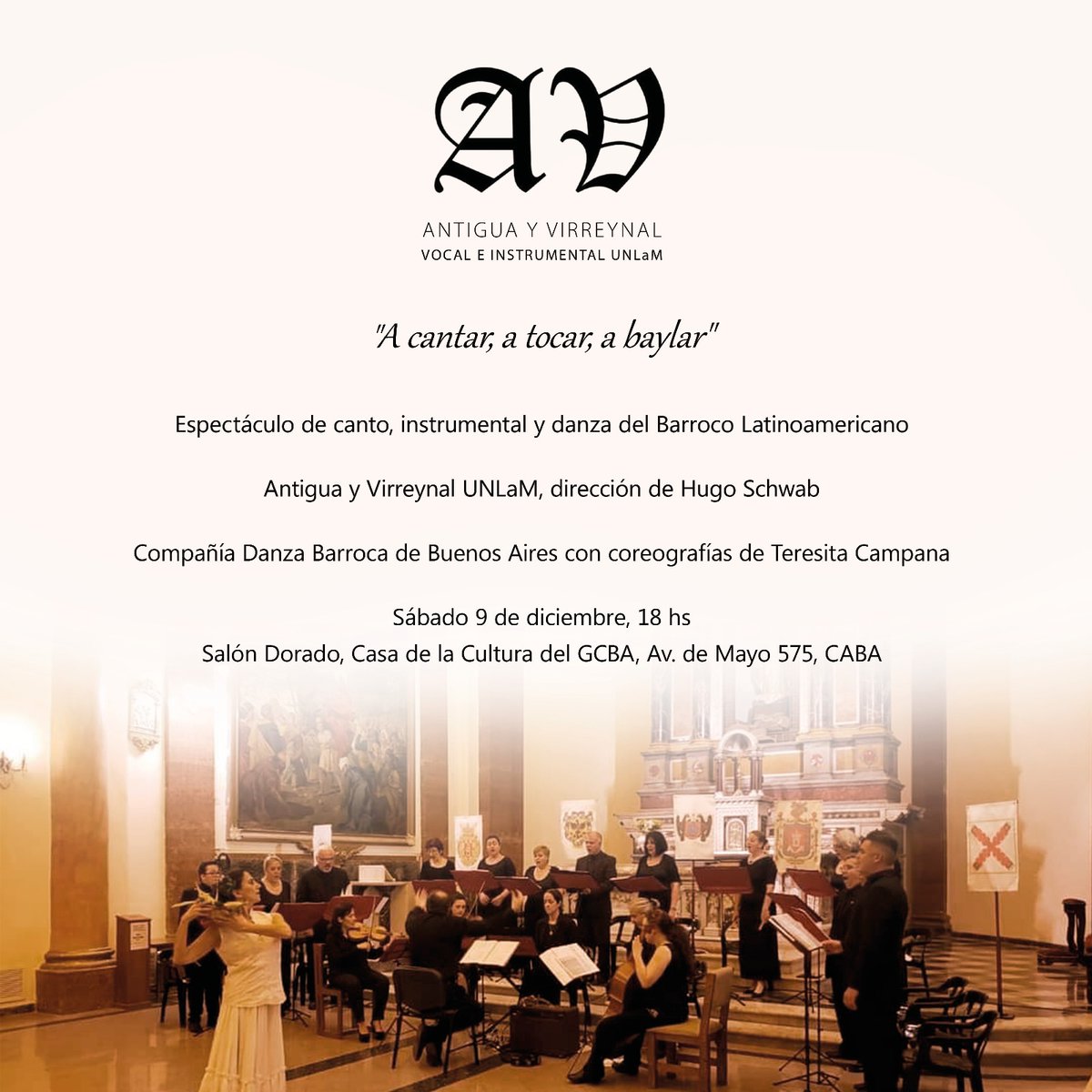 ConciertosUnlam's tweet photo. A CANTAR, A TOCAR, A BAYLAR por Antigua y Virreynal, Vocal e Instrumental @UnlamOficial en el Salón Dorado del GCBA
#barrocolatinoamericano
#musicacolonial
#musicavirreinal
#antiguayvirreynal
#corosunlam https://t.co/2K59s2Zpjk