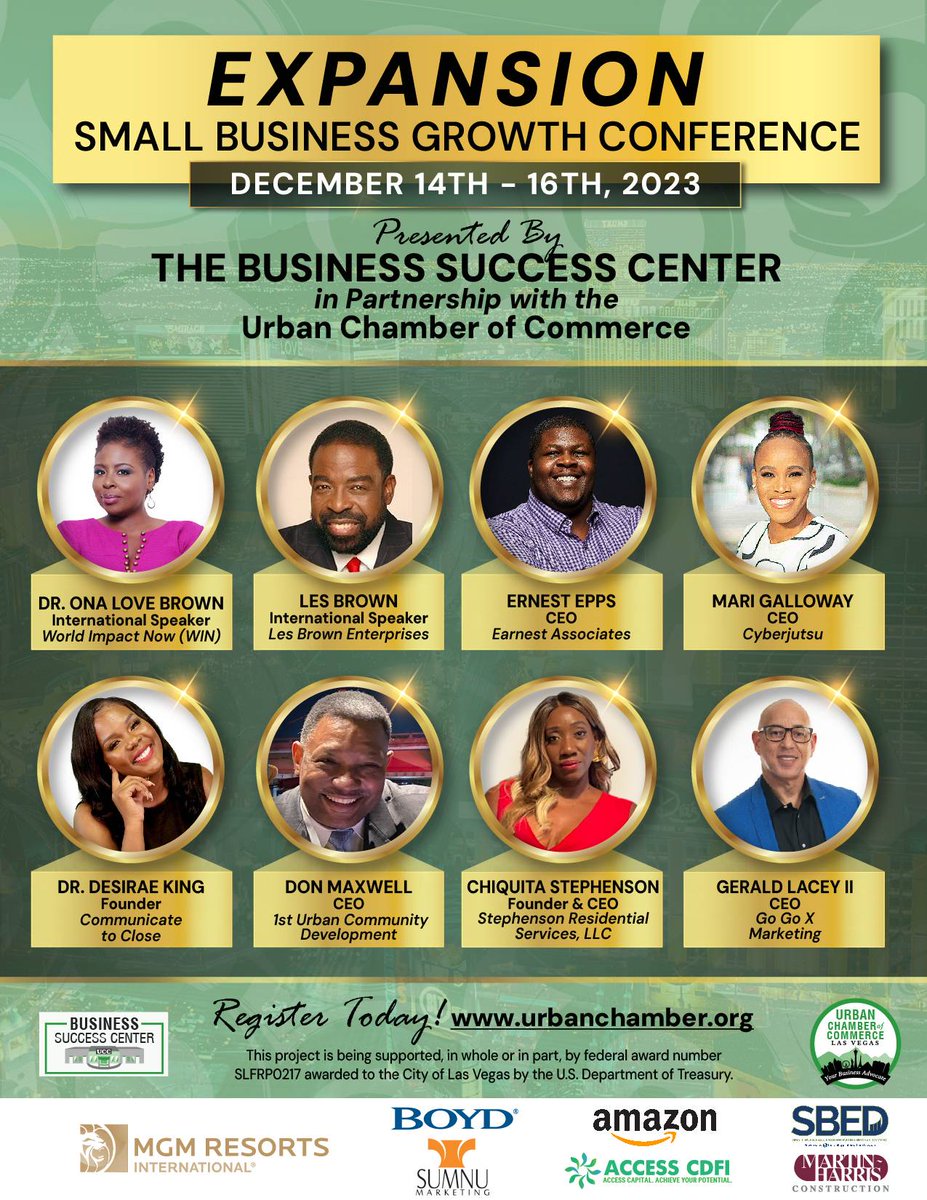 📢 We are 1 week away from the Expansion : Small Biz Growth Conference!" Come hear the amazing Dr. Ona Brown &amp; Friends! Our Special guest is international speaker, Les Brown. Members are FREE &amp; Non-Members are encouraged to attend. Register NOW! 💚 bit.ly/EXPANSION24