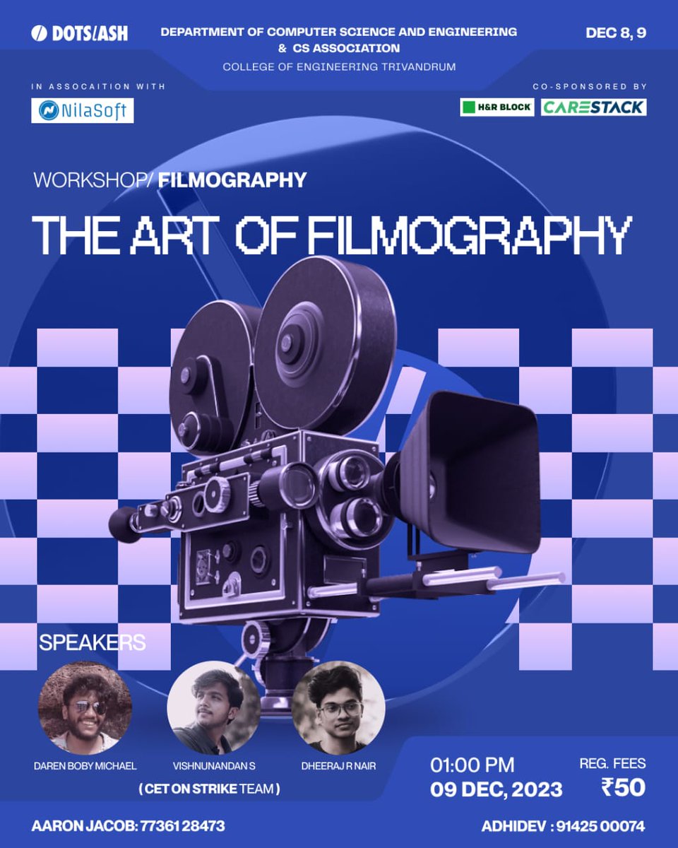 dotslash_cet's tweet photo. Are you someone who dreams of making films or an avid film enthusiast who loves the thrill of watching movies? 
Embark on an amazing journey into the art of story telling through the lens!

Register at:                                  https://t.co/vG97OaxQiE https://t.co/nP7J5nlI6v