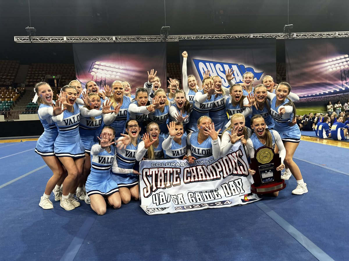 CHSAA's tweet photo. Congratulations to Valor Christian on winning their fifth consecutive 5A/4A Spirit State Championship!

Congratulations also to Broomfield for finishing as the runner-up https://t.co/sML5t6HLAV