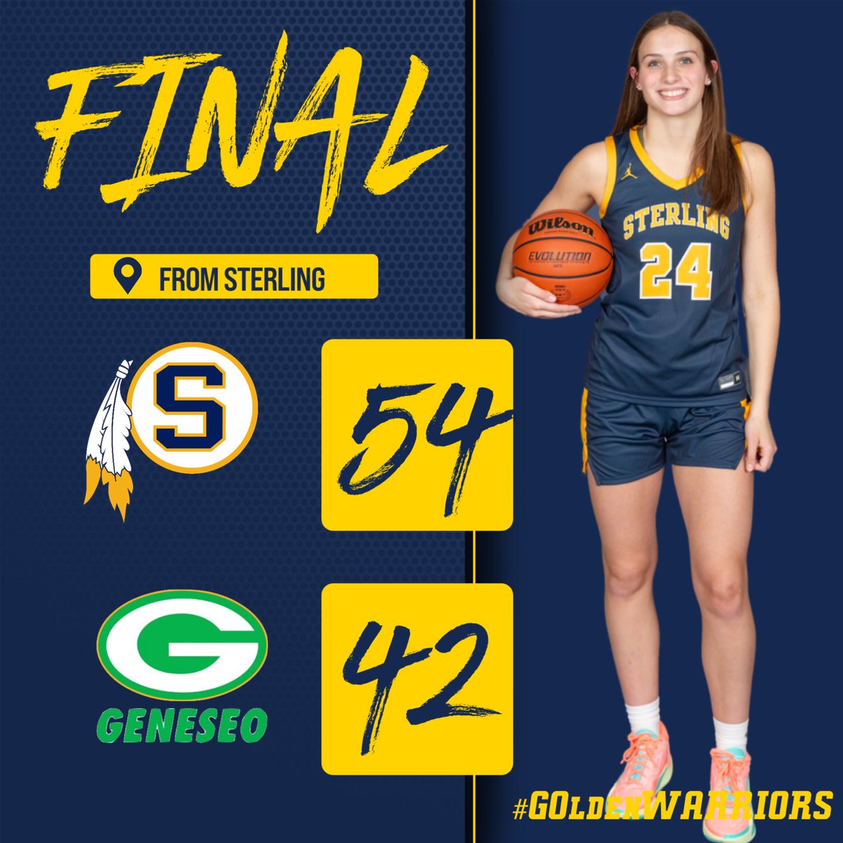 Girls basketball ends 32-game conference losing steak with big win over Geneseo tonight at the Fieldhouse. Madison Austin with 17-points (8-11 FG) and 9-rebounds. #GOldenWARRIORS