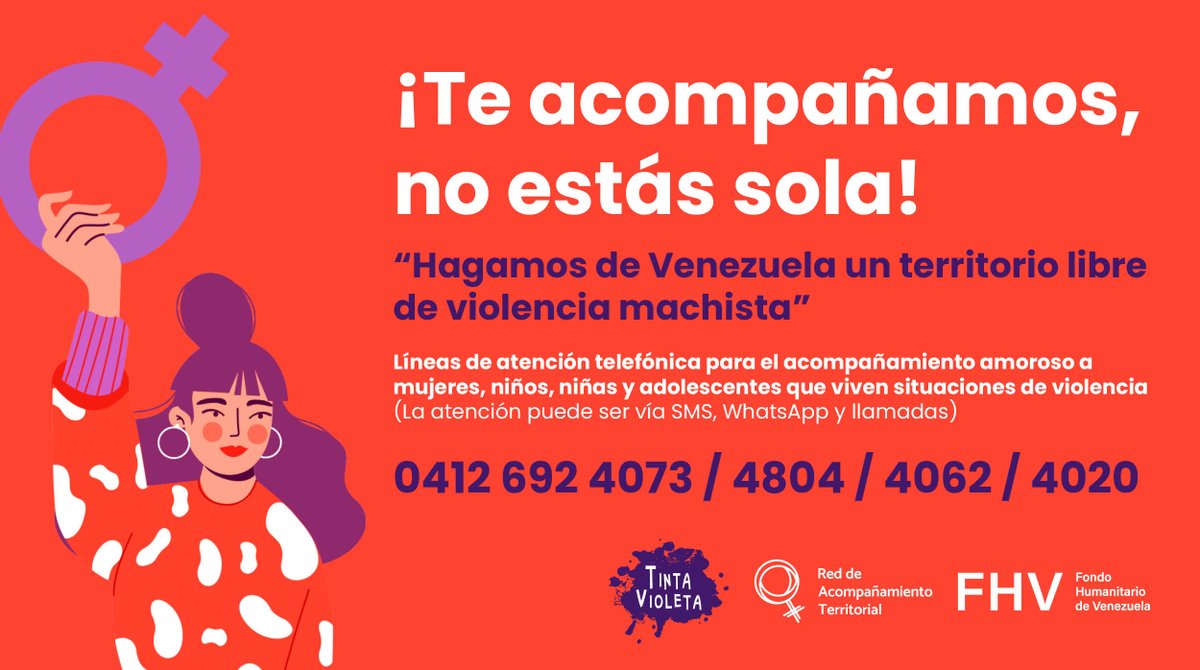 ♀️La Red de Acompañamiento Territorial, plataforma que agrupa a distintas colectivas para brindar apoyo a mujeres y NNA, pone a disposición estos números de atención en casos de VbG.

📲 Por SMS, WhatsApp y llamadas
⏰ De 8 am a 8 pm
🆓 Servicios gratuitos