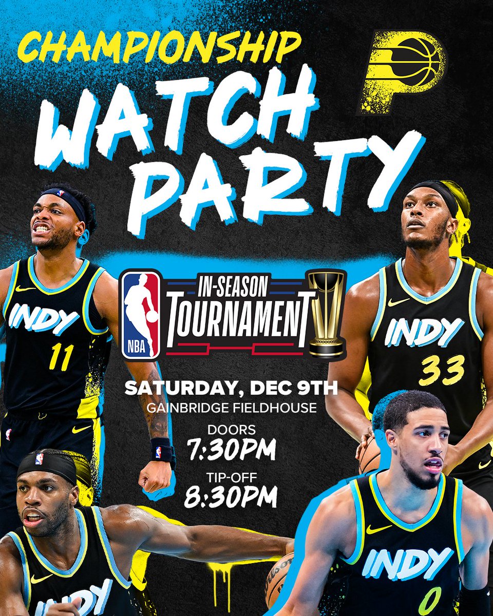 Indiana Pacers (@pacers) on Twitter photo Don't miss your chance to witness history! We're opening up <a href="/GainbridgeFH/">Gainbridge Fieldhouse</a> for an In-Season Tournament Championship Watch Party.
Claim your complimentary tickets and pack the house Saturday night: Pacers.com/WatchParty Don't miss your chance to witness history! We're opening up <a href="/GainbridgeFH/">Gainbridge Fieldhouse</a> for an In-Season Tournament Championship Watch Party.
Claim your complimentary tickets and pack the house Saturday night: Pacers.com/WatchParty