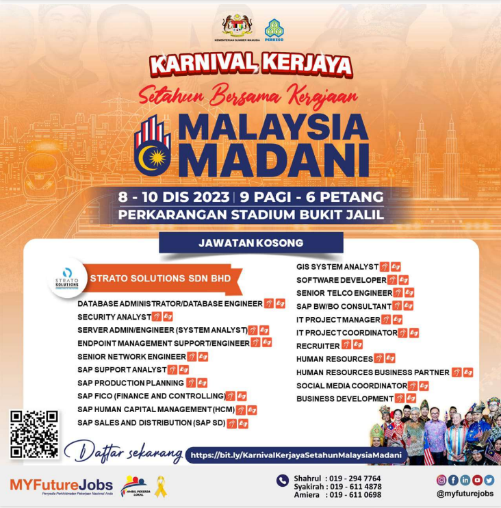 twitStrato's tweet photo. Ladies &amp; Gentlemen, our wonderful team is located at Booth 217 in Stadium Bukit Jalil! 

Check out our list of open vacancies! Don't forget to bring a hard copy of your updated resume and dive into the details of our cutting-edge services. See you!

#MyFutureJob#KarnivalKerjaya https://t.co/i2xmUX9CRM