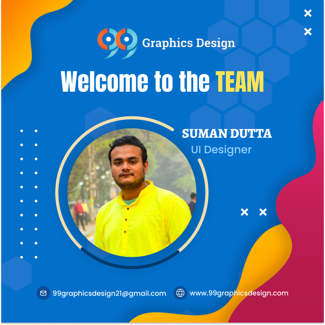 99graphicsD's tweet photo. "Ecstatic to welcome Suman Dutta to our creative family at 𝟗𝟗𝐆𝐫𝐚𝐩𝐡𝐢𝐜𝐬 𝐃𝐞𝐬𝐢𝐠𝐧  Company!

Visit Us- https://t.co/Wm9znLdEZV

#99graphicdesign #officeteam #newmember #newemployee #NewJoining #UI #uidesigning #Congrats #uiuxdesign #uidesigner #designer https://t.co/8ZnvV2sDwA