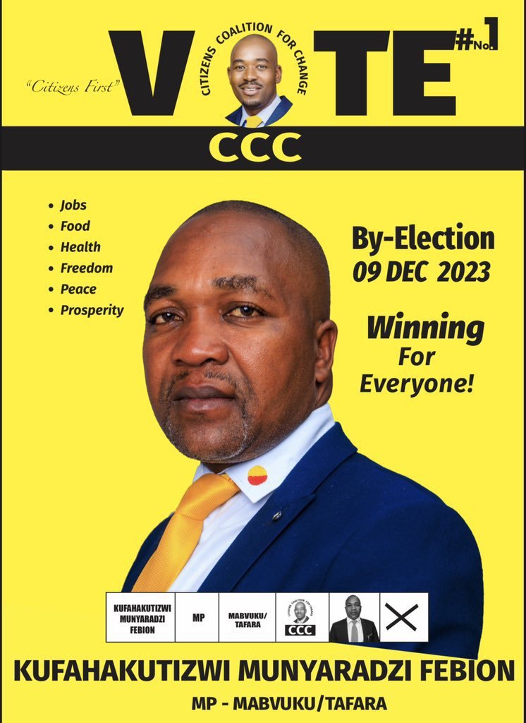 JoanaMamombe's tweet photo. Good morning citizens of #MabvukuTafara. The by-election is tomorrow, let us go in huge numbers and vote for #Kufahakutizwi Munyaradzi Febion.
Winning #ForEveryone.
#VoteKufa
#VoteCCC https://t.co/Cwuv4Qtbi6