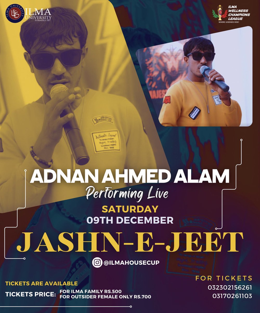 9.12.23 🎶 Are you Ready? 🎶 Grab your passes now💭 For Tickets: 032302156261 & 03170261103 #AdnanAhmedAlam #Live #Concert #Karachi #ILMAUniversity #LiveConcert