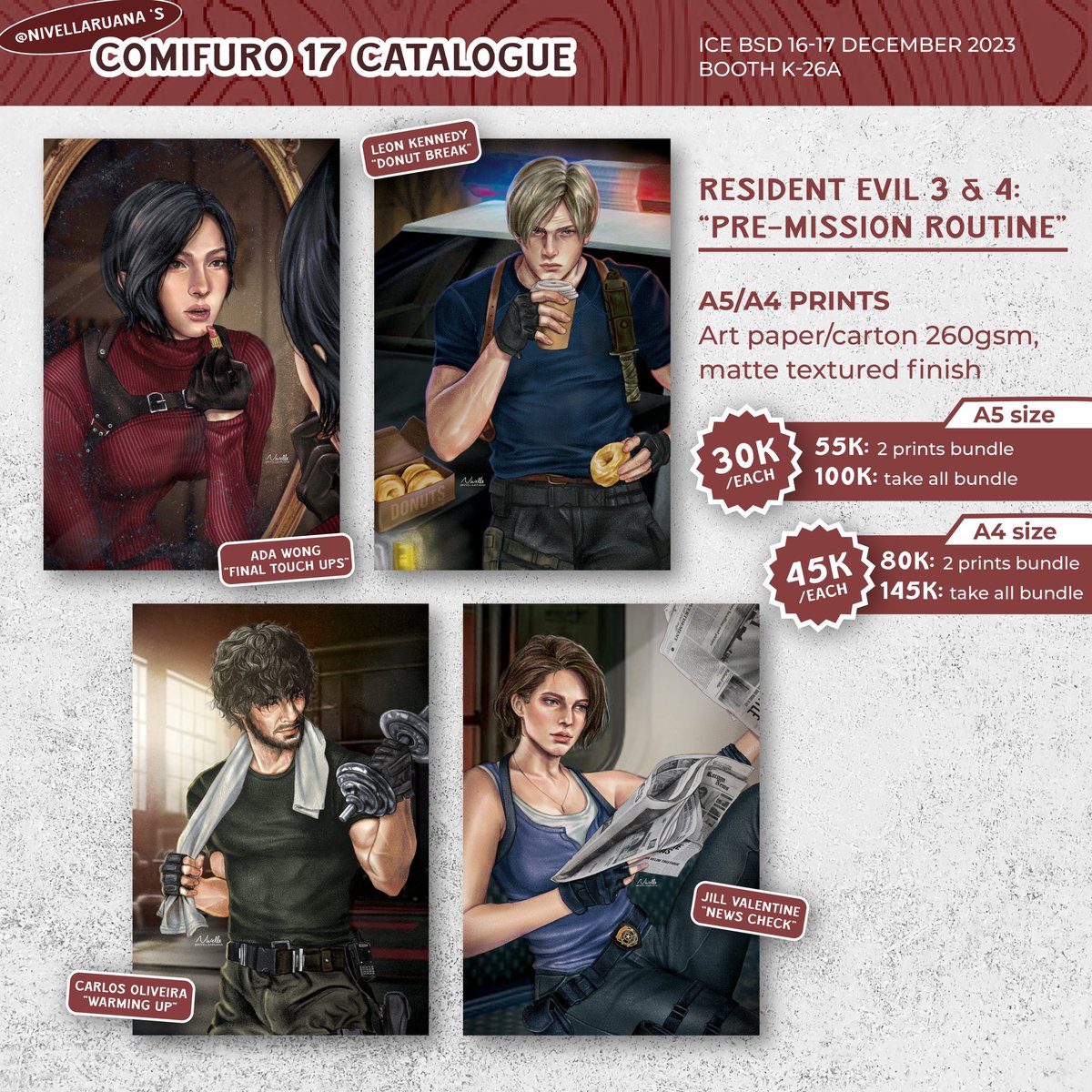 risolespakekeju's tweet photo. [🔁 &amp; ❤️ appreciated!]
CF17 CATALOGUE

🗓️ 16-17 Dec
📌 K-26A
PO (close 13 Dec) &amp; OTS
PO BOOK SIMPLY BY DM!
Fandom: Valorant, Resident Evil, etc

Other fandoms r also available at the same table (JJK, AOT, CSM, etc)
See u! 🥰

#cf17 #comifuro17 #cf17catalogue #comifuro17catalogue https://t.co/kwCsQFeV3g