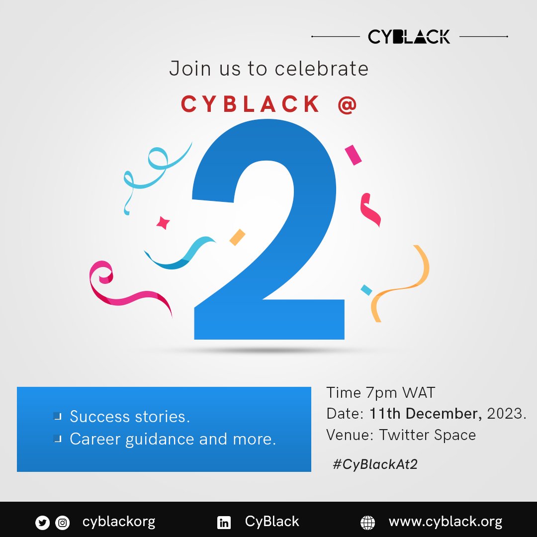 Xymbiz's tweet image. To celebrate #CyBlackAt2 Join us @Cyblackorg  as the Alumni Community has put together a Twitter space on success stories and career guidance. 

Come listen to some of the people who have been impacted share their stories .

Super excited! 

x.com/i/spaces/1OdJr…