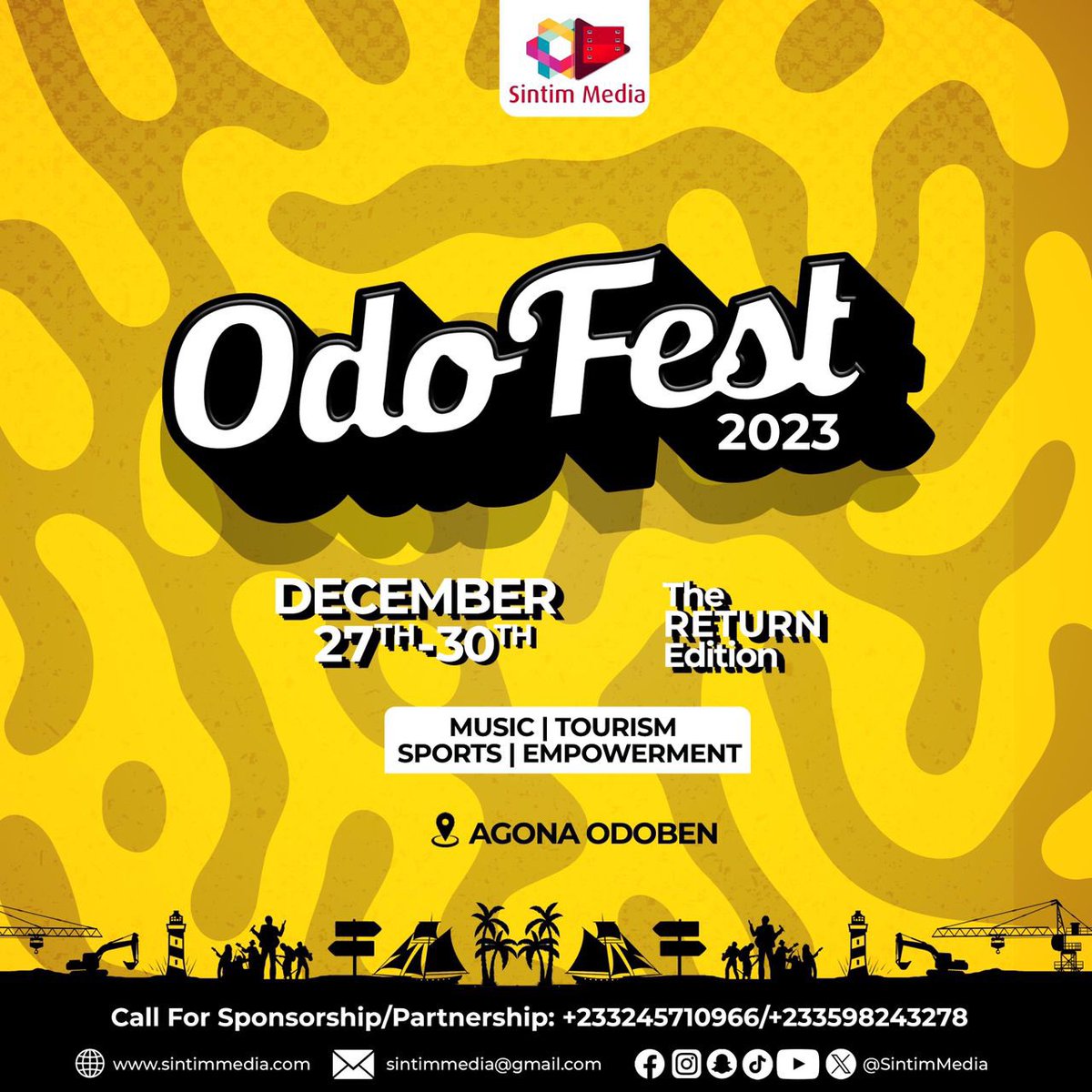 UPNEXT: ODOFEST  2023 
>>> > THE RETURN EDITION 🎭 
              📍Agona Odoben 

📅 DECEMBER 
       27th — 30th 

Call For Sponsorship/Partnership
📱 +233245710966
 ☎️ +233598243278

  MUSIC | ARTS | SPORTS  TOURISM | EMPOWERMENT 

#Odofest23 #TheReturnEdition #WestsideLegacy