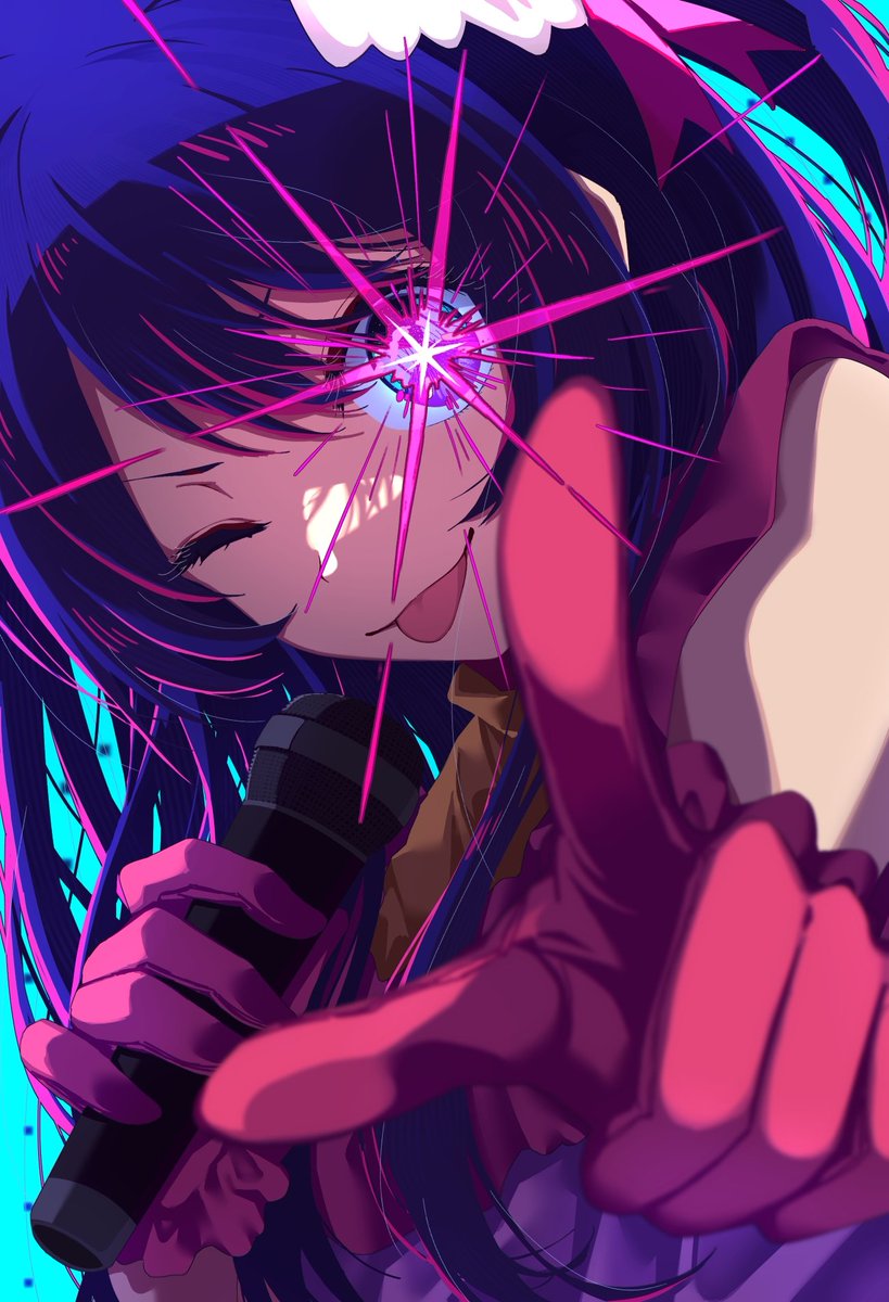 hoshino ai (oshi no ko) 1girl microphone one eye closed gloves solo tongue tongue out  illustration images