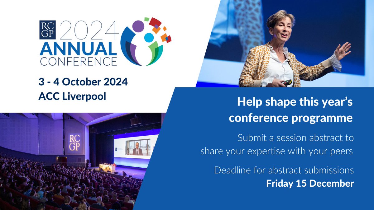 📢 RCGP Annual Conference & Exhibition 2024 - call for abstracts For an opportunity to earn recognition, and present and shape next year's programme, submit a session proposal by Friday 15 December ➡️ rcgpac.org.uk/abstract-submi… #RCGPLearning #RCGPAC24