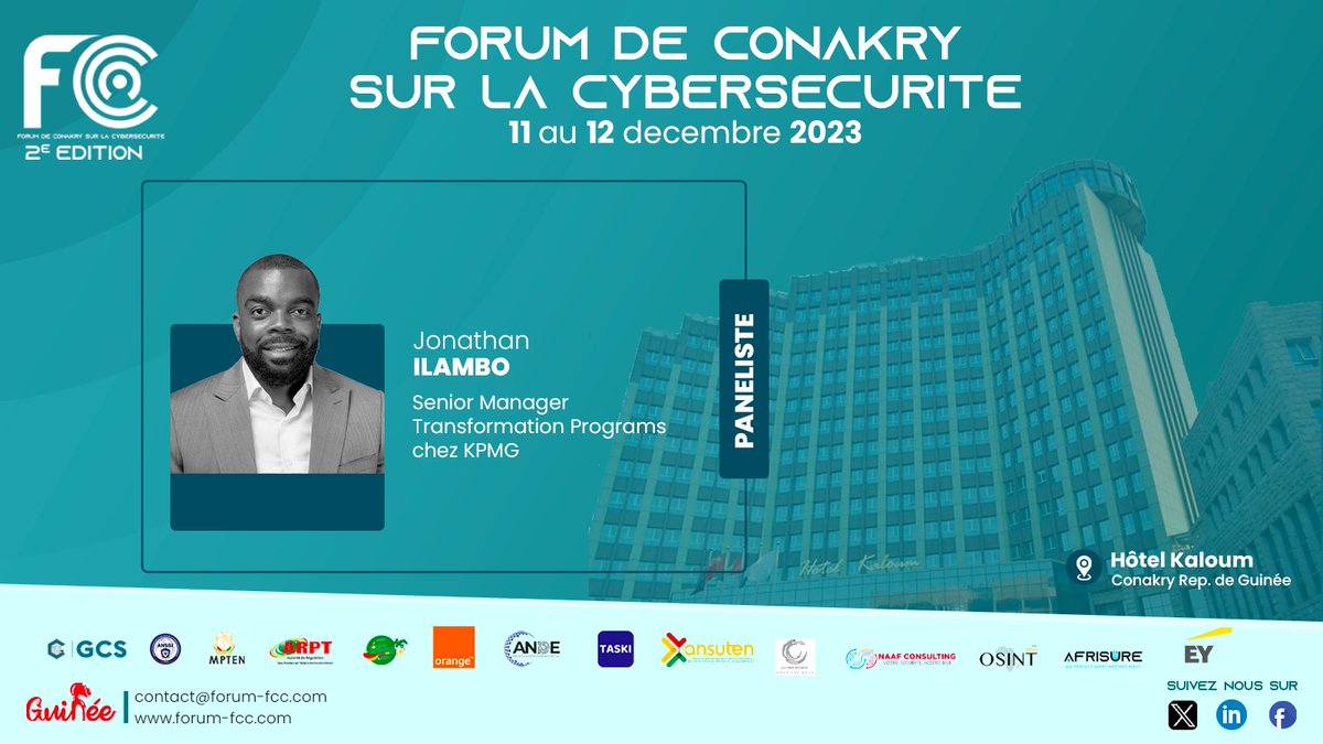 Nous accueillons @Jonathan ILAMBO, Senior Manager chez KPMG.
Merci de nous honorer de votre présence au @conakryfcc .

Rejoignez Nous : 👉 forum-fcc.com/inscription