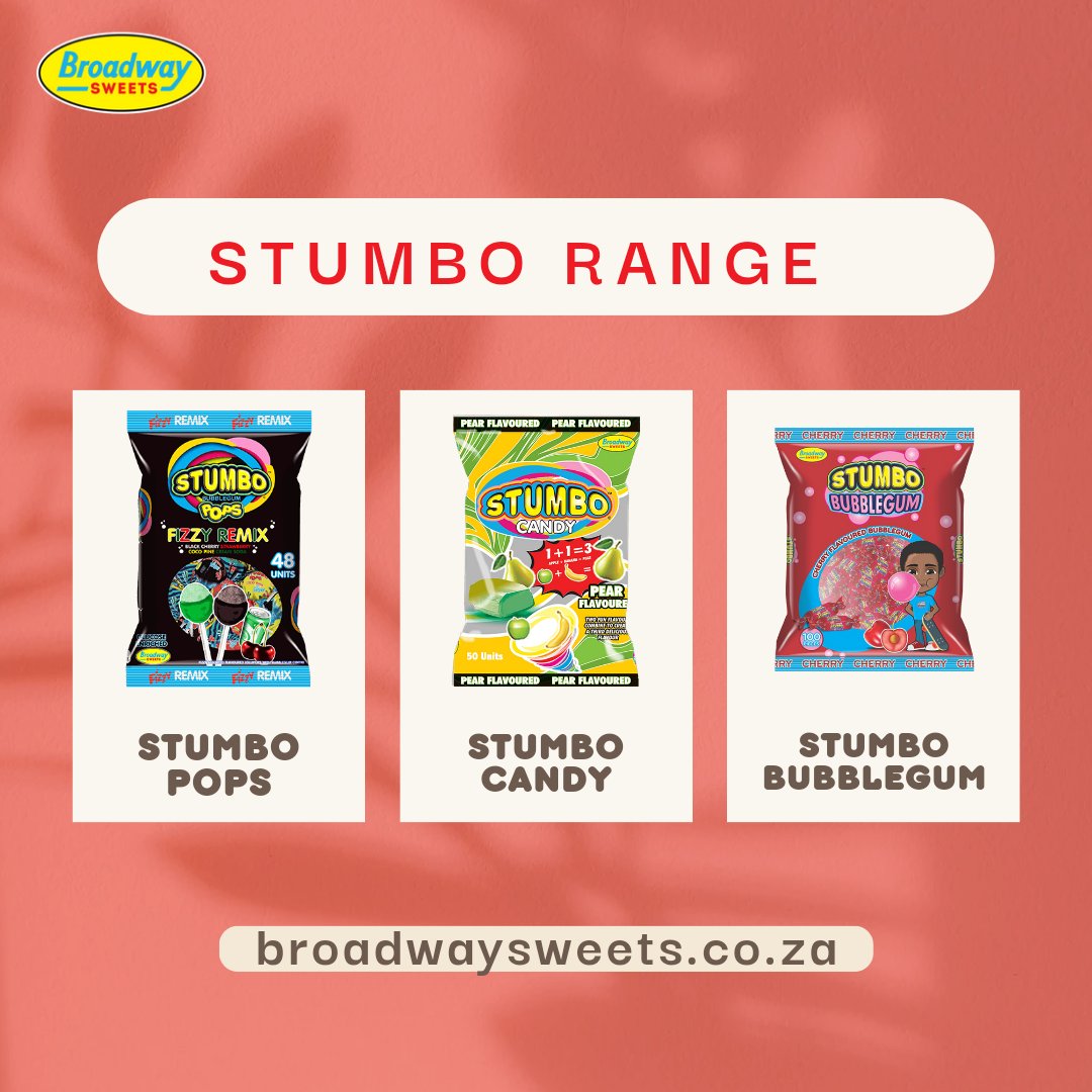 Stumbo has expanded it's range. We now have Stumbo Pops (bubblegum centred lollipops), Stumbo Candy (just candy) and Stumbo Bubblegum (just bubblegum). Which is your favourite Stumbo?
