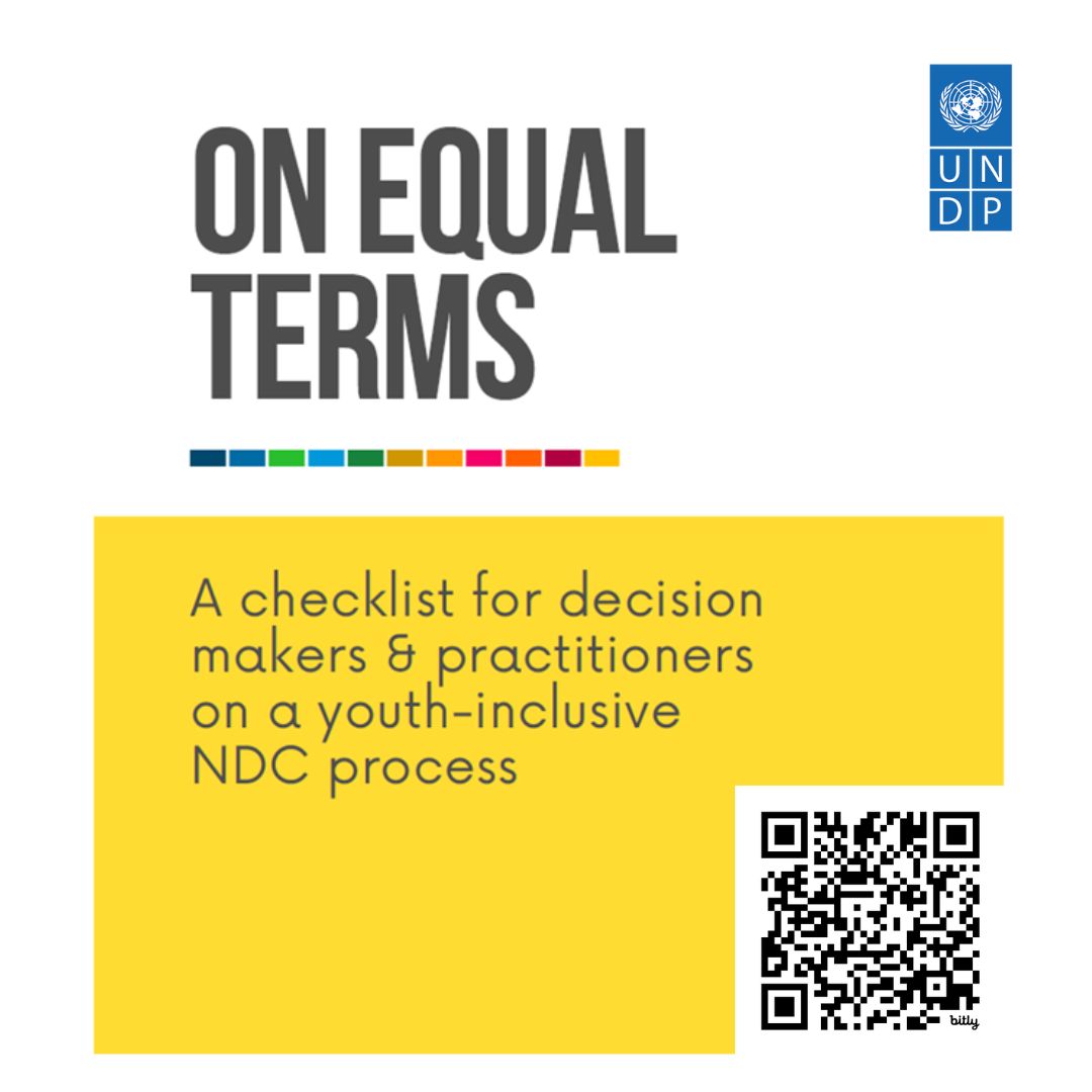 'On Equal Terms', a collaborative effort with 335 youths from 78 countries, provides a checklist of steps for youth inclusive policymaking ahead of the 2025 #NDCs. 🌍

Dive into this impactful tool here: bit.ly/3uN9qH6 🌱💡 

#FutureIsPossible #Youth2030 #COP28 <a href="/UNDP/">UN Development</a>