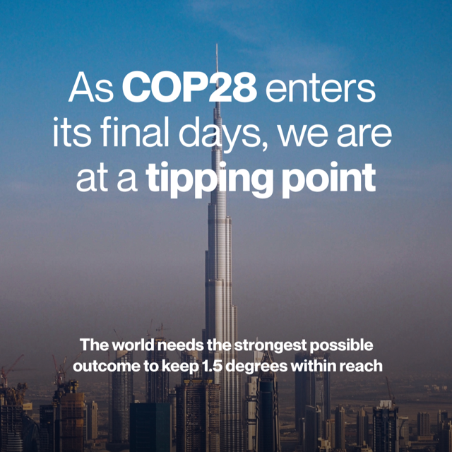 JulieESegal's tweet image. The UN Climate Change conference #COP28 is entering its final days. I'm proud @envirodefence’s @CanadaGray joined +900 leaders who stand in courage and resolve calling on the COP28 President &amp;amp; all Parties to deliver a real 1.5°C plan. People and planet deserve it. #LaterIsTooLate
