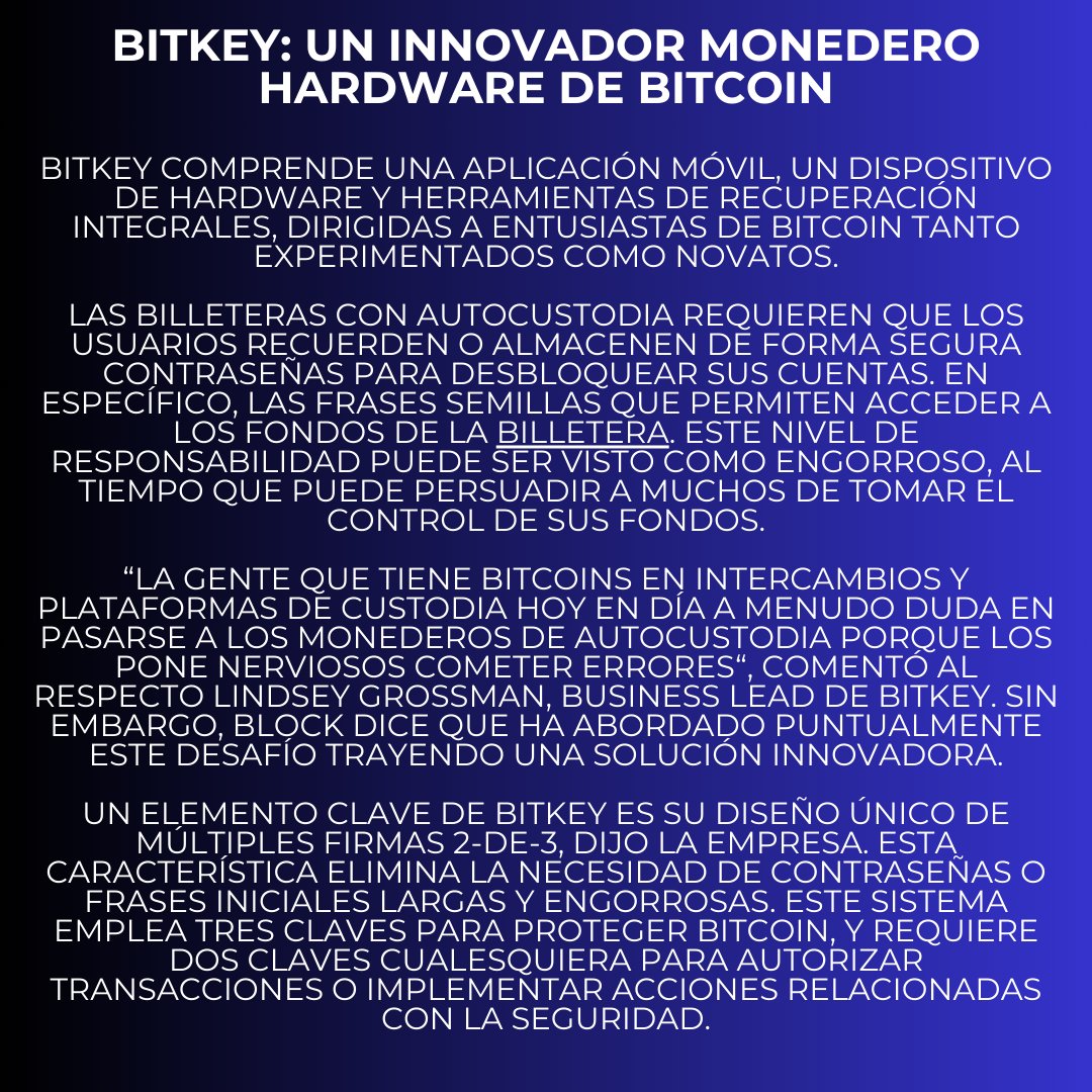 savannanews10's tweet photo. ✨Bitkey✨
La nueva billetera Bitcoin de Jack Dorsey, se lanza oficialmente.

#Bitkey #JackDorsey #Bitcoin #billeteraBitcoin https://t.co/A4Zp7UBCK2