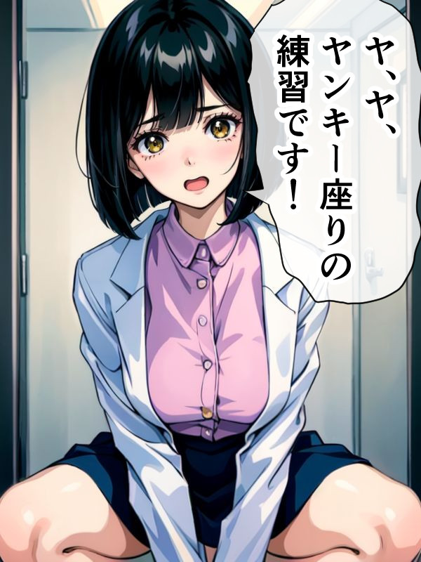 スクワットは健康にいいと聞き職場でやってみるも同療に見つかり、恥ずかしかったためゴマかそうとしたら、よりキズが深くなった女医ちゃん。 