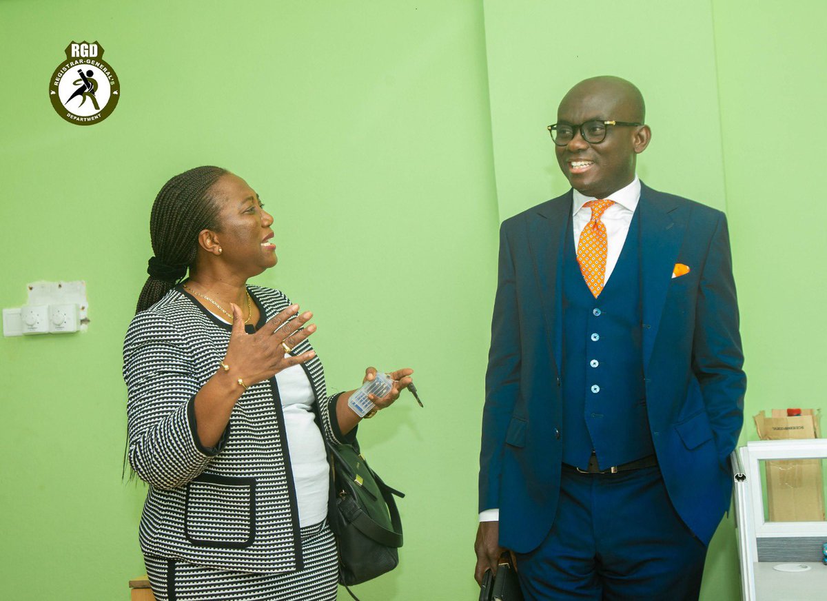 RGD_GHANA's tweet photo. The Attorney General and Minister for Justice, Hon. Godfred Yeboah Dame paid a working visit to the Registrar-General's Department(RGD) and met with Registrar-General, Mrs. Grace Ama Issahaque to assess information on performance and challenges in their operation https://t.co/J8MitdExhE