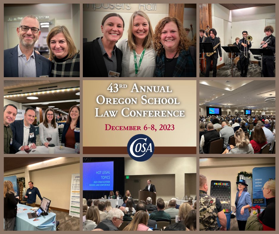 The Oregon School Law Conference is underway in Eugene, Oregon! Educators from across the state are gathered for professional learning on the current issues facing Oregon schools and students. #CosaLeaders #UofO #OSLC23 #oregonlaw #law #oregon #lawstudent #OregonSchoolLaw #OSBA